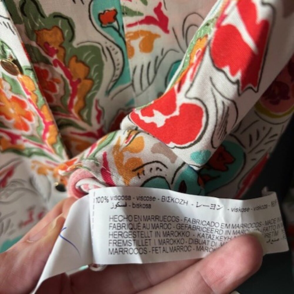 Zara Red White M Paisley Floral Print Long Sleeve V Neck Boho Luxe Festival Prep - Picture 8 of 8